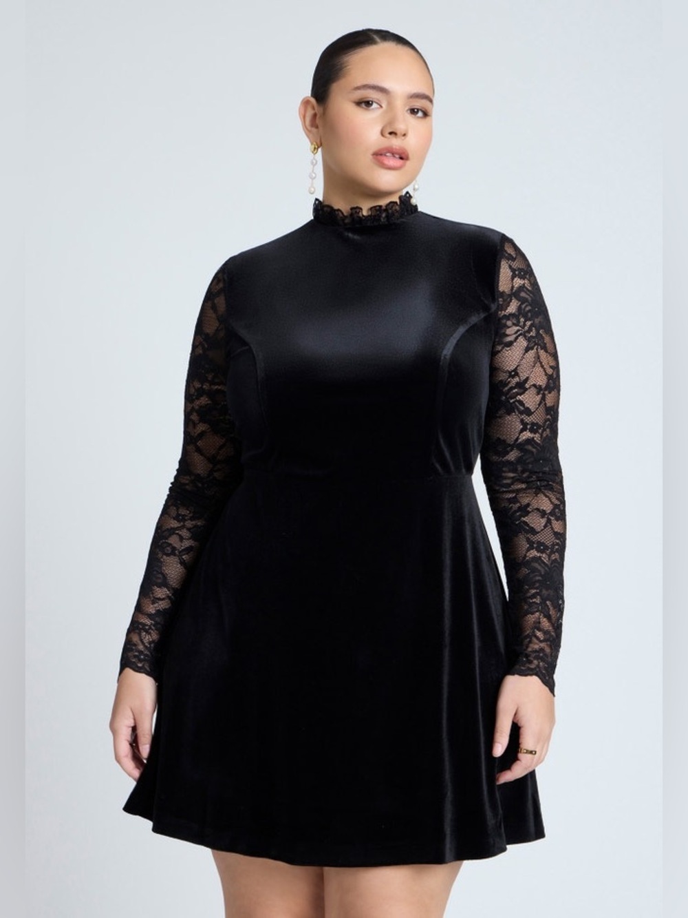 Eloquii Black Velvet Mini Dress With Lace Whimsigoth Feminine Chic Plus Size 26